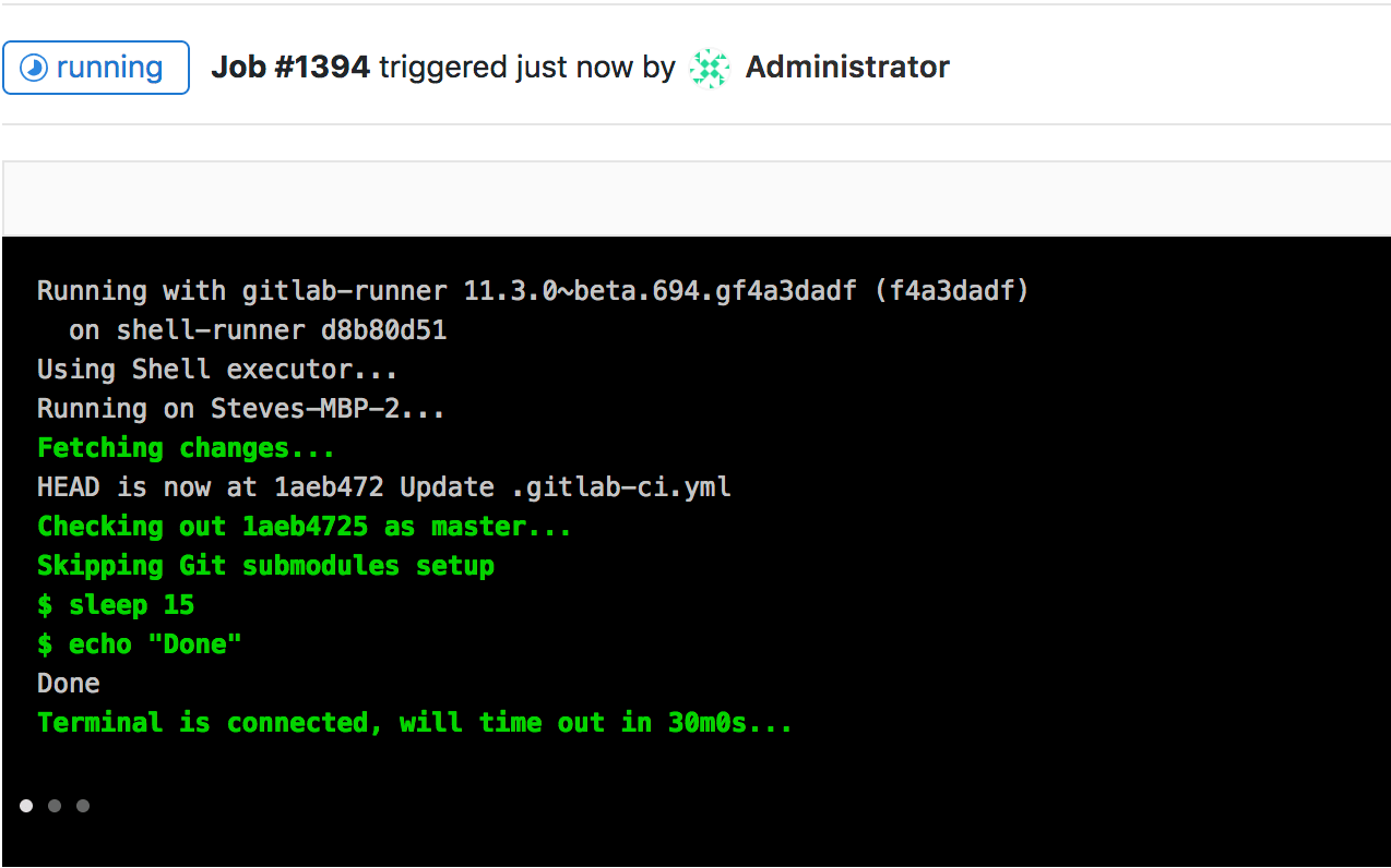Job complete with active terminal session