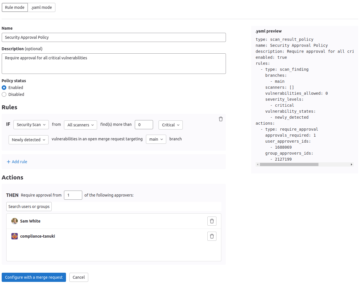 Policy Editor Rule Mode