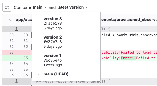 Merge request versions dropdown list
